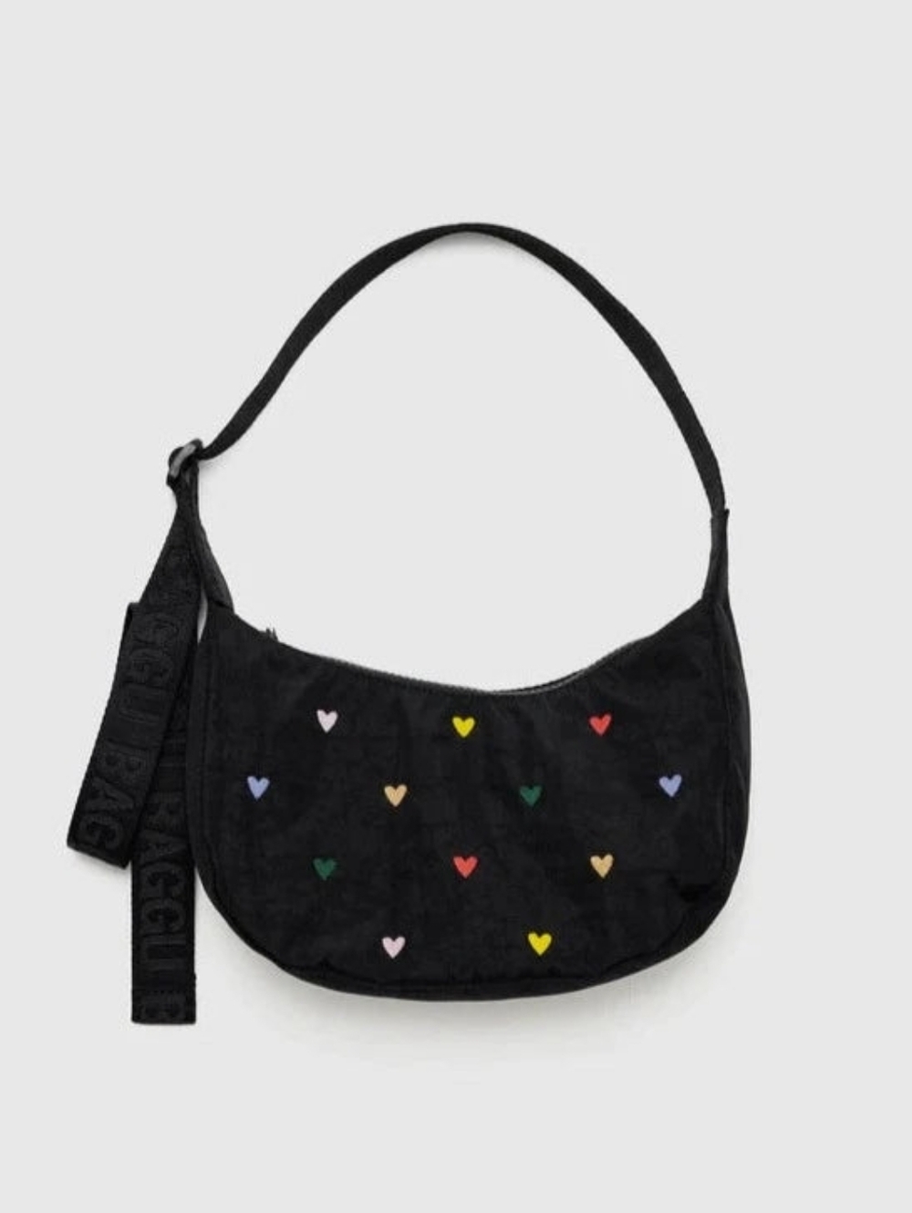 NWOT BAGGU Small Crescent Bag Embroidered Hearts